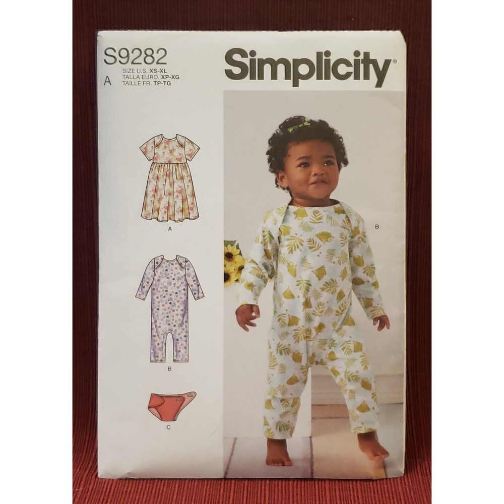 New Babies Knit Dress, Romper, Diaper Cover Sewing Pattern Simplicity S9282